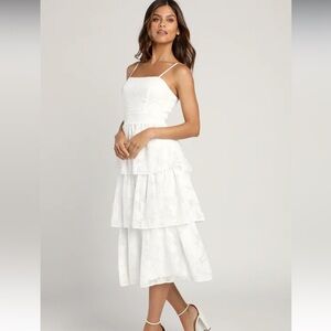 Lulus Grace and Beauty White Burnout Floral Print Tiered Dress